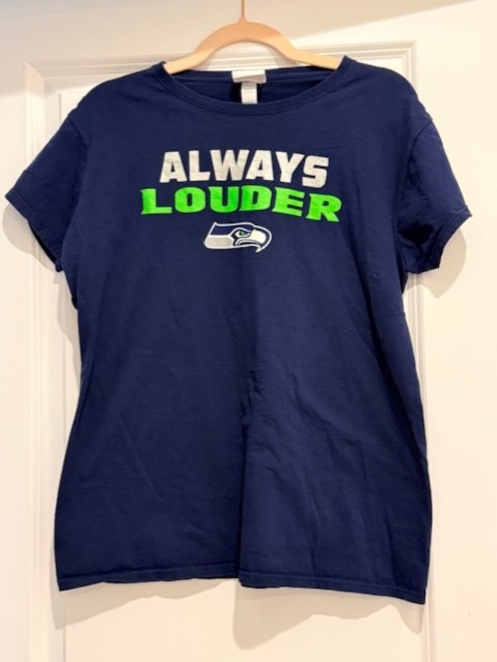 Seattle Seahawks "Always Louder" Graphic Tee - Navy - Womens 2XL